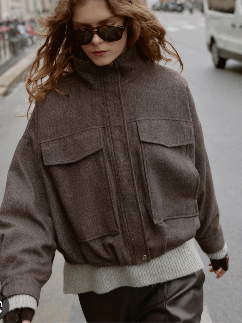 Zara NWT Herringbone Balloon Bomber Jacket Brown XS 9385/744/700 - Picture 2 of 6